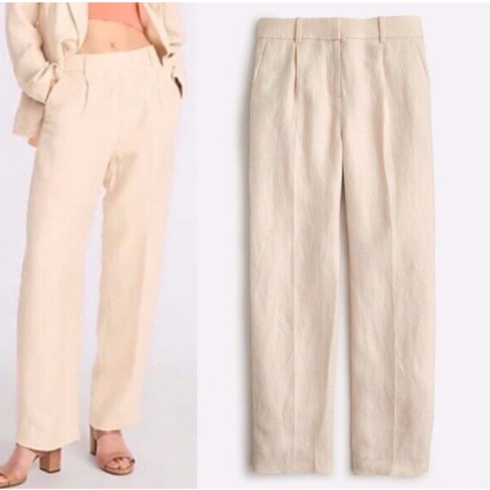 JCrew Women's Pleated linen-cupro blend trouser, BLACK, Size 12